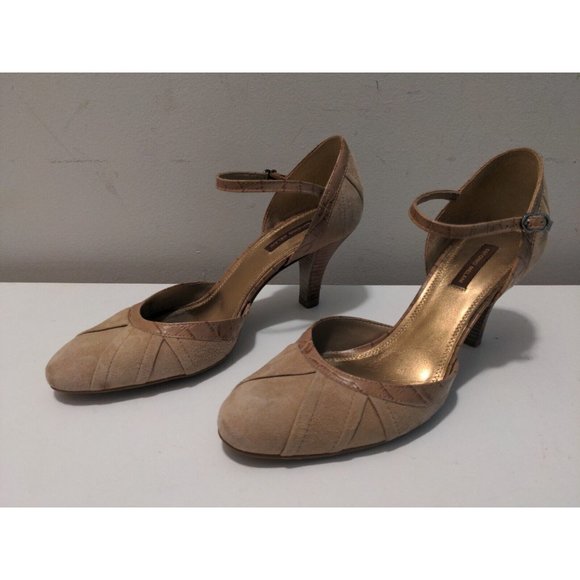 Antonio Melani Heels Brown Suede Leather w Strap Sz 8.5M Reptile Pattern Accent - Picture 4 of 8